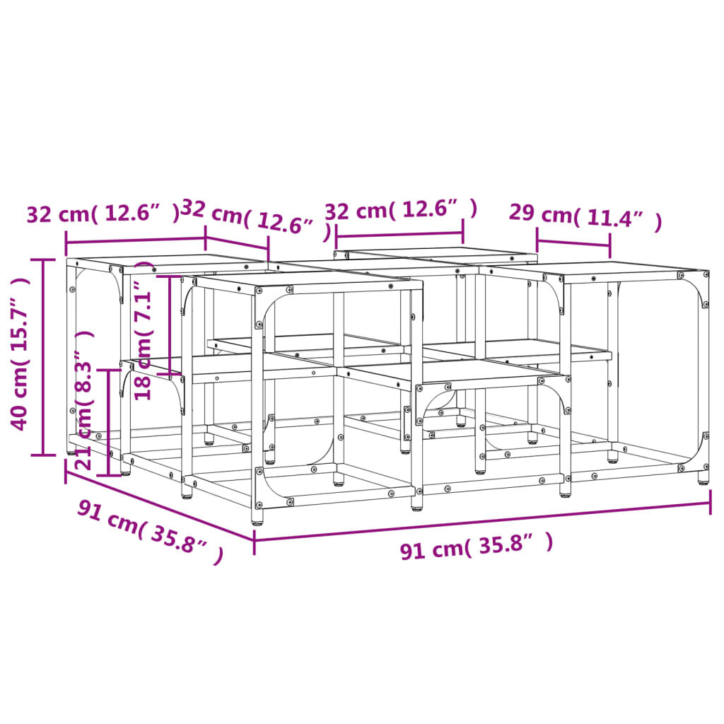 vidaXL Τραπεζάκι Σαλονιού Καπνιστή Δρυς 91x91x40 εκ. Επεξεργασμ. Ξύλο