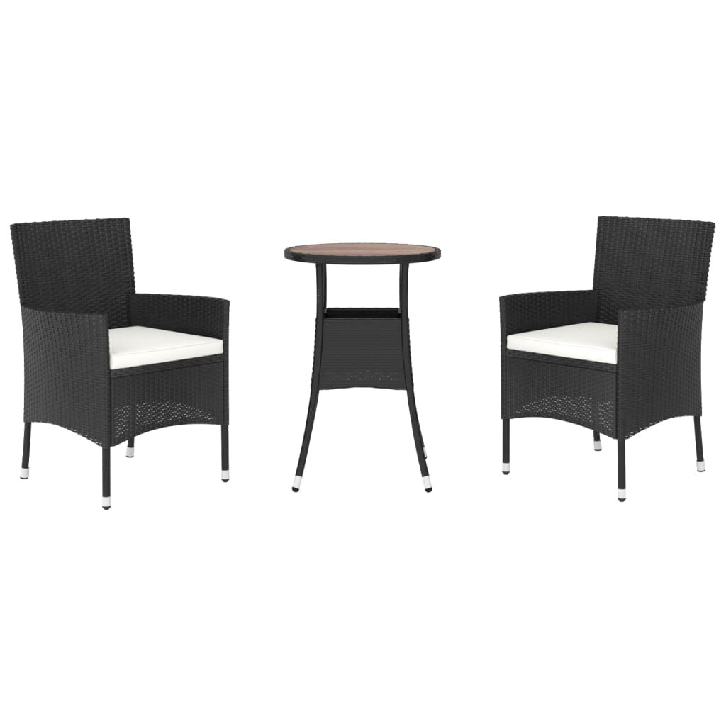 vidaXL Σετ Επίπλων Bistro Κήπου 3 τεμ Μαύρο Συνθετ. Ρατάν με Μαξιλάρια