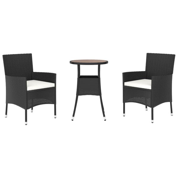vidaXL Σετ Επίπλων Bistro Κήπου 3 τεμ Μαύρο Συνθετ. Ρατάν με Μαξιλάρια