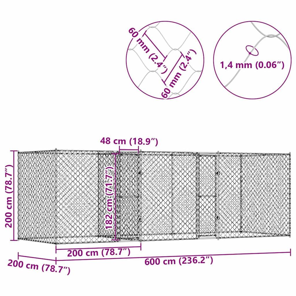 Κλουβί σκύλου Ασημί 600 x 200 x 200 εκ. Επικαλυμμένος Χάλυβας