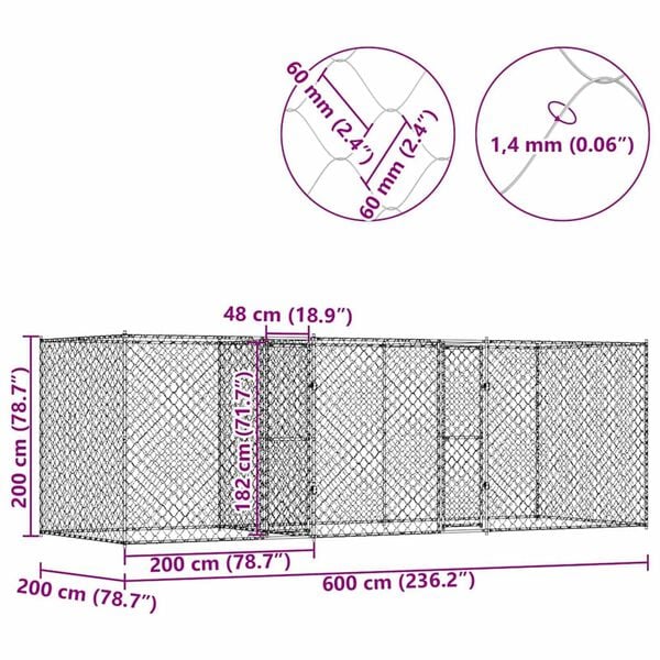 Κλουβί σκύλου Ασημί 600 x 200 x 200 εκ. Επικαλυμμένος Χάλυβας