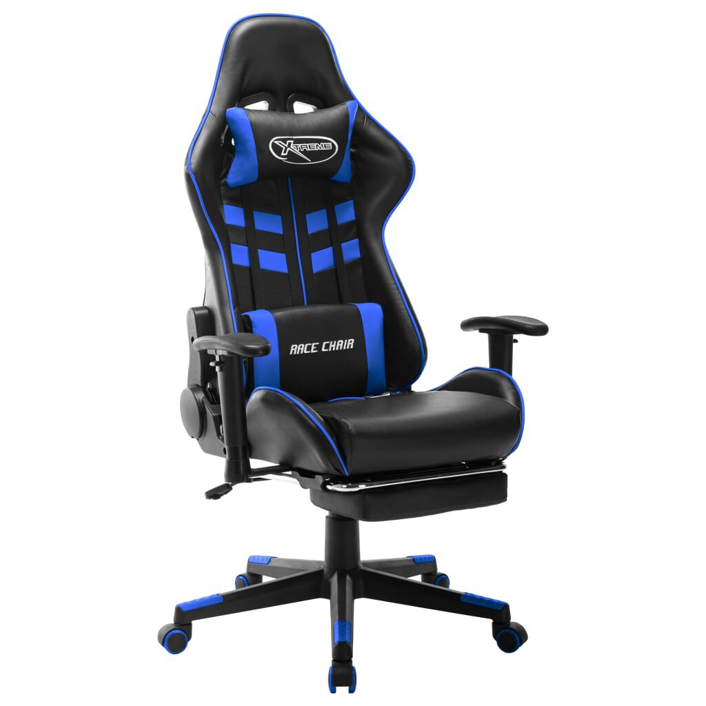 vidaXL Καρέκλα Gaming με Υποπόδιο Μαύρο / Μπλε από Συνθετικό Δέρμα