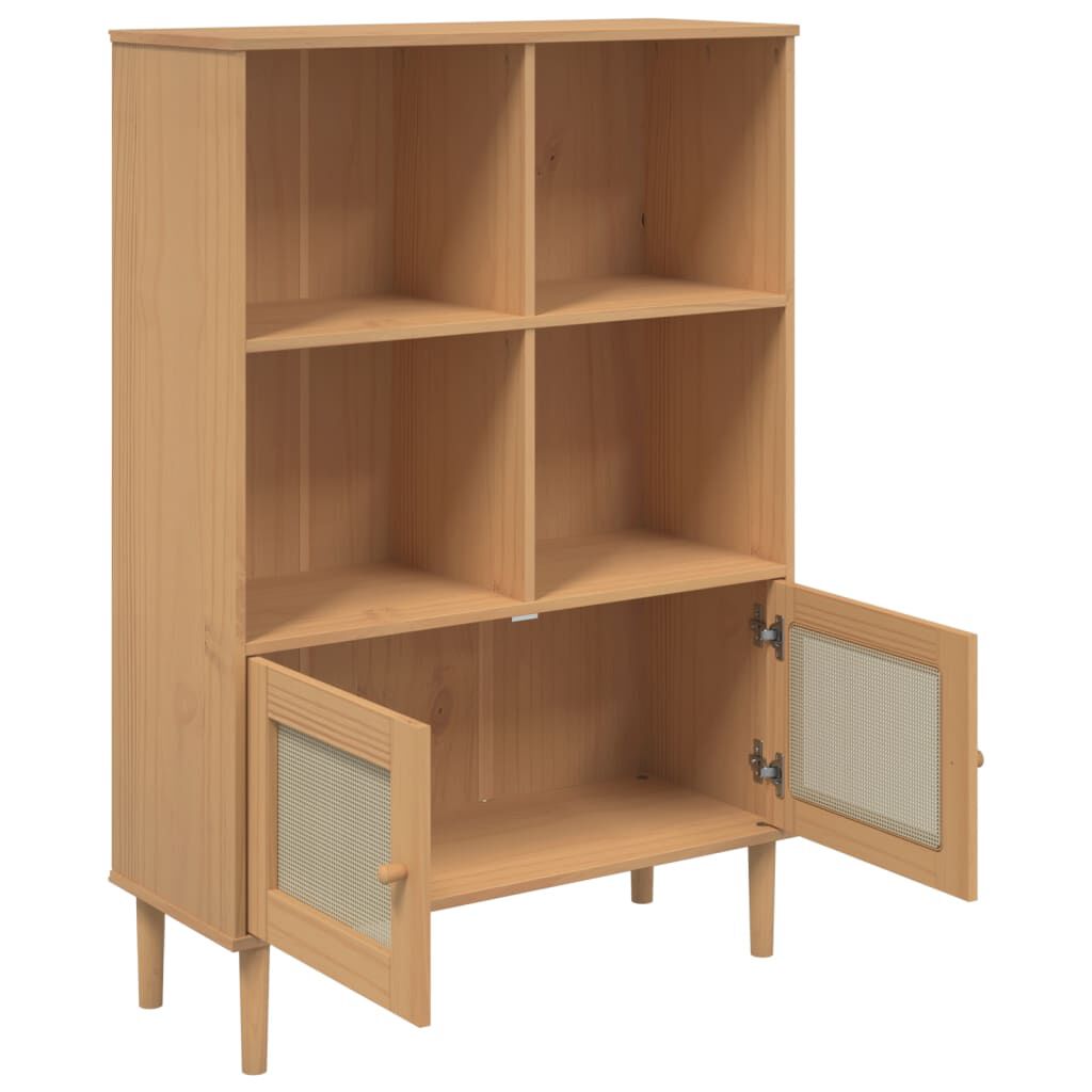 vidaXL Βιβλιοθήκη SENJA Καφέ/Όψη Ρατάν 90x35x130 εκ Μασίφ Ξύλο Πεύκου