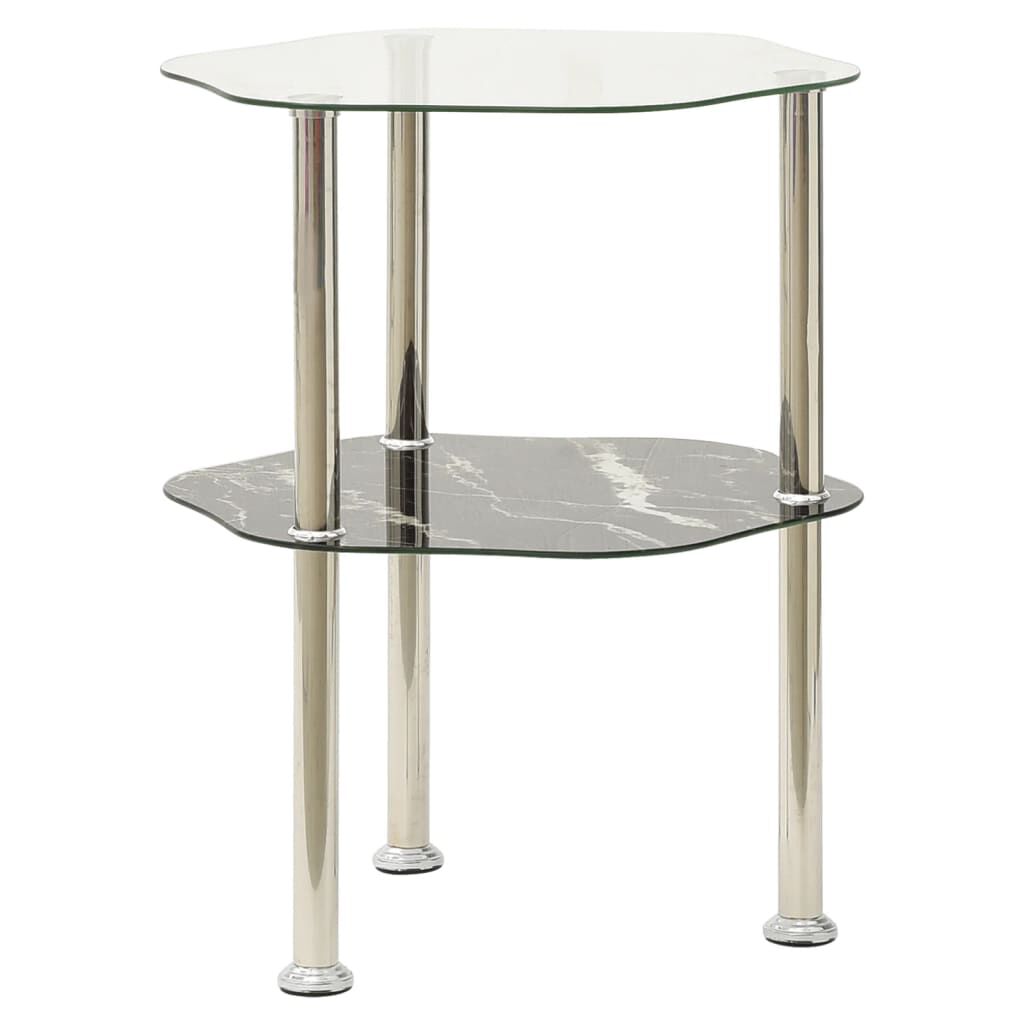 vidaXL Βοηθ. Τραπέζι 2 Επ. Διαφ. & Μαύρο Μάρμαρο 38x38x50εκ Ψημ. Γυαλί