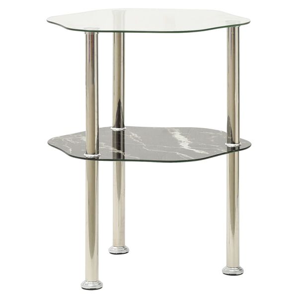 vidaXL Βοηθ. Τραπέζι 2 Επ. Διαφ. & Μαύρο Μάρμαρο 38x38x50εκ Ψημ. Γυαλί