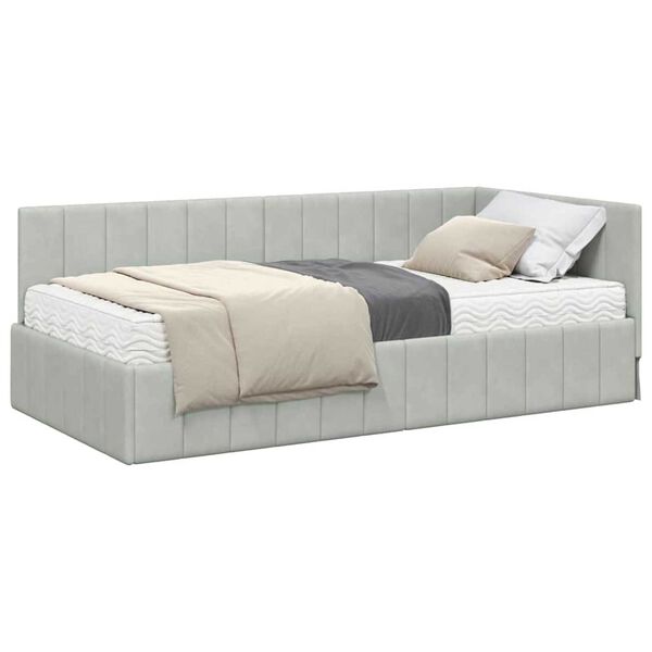 vidaXL Κρεβάτι Γωνίας με στρώμα Ανοιχτό γκρι 90 x 200 cm Βελούδο