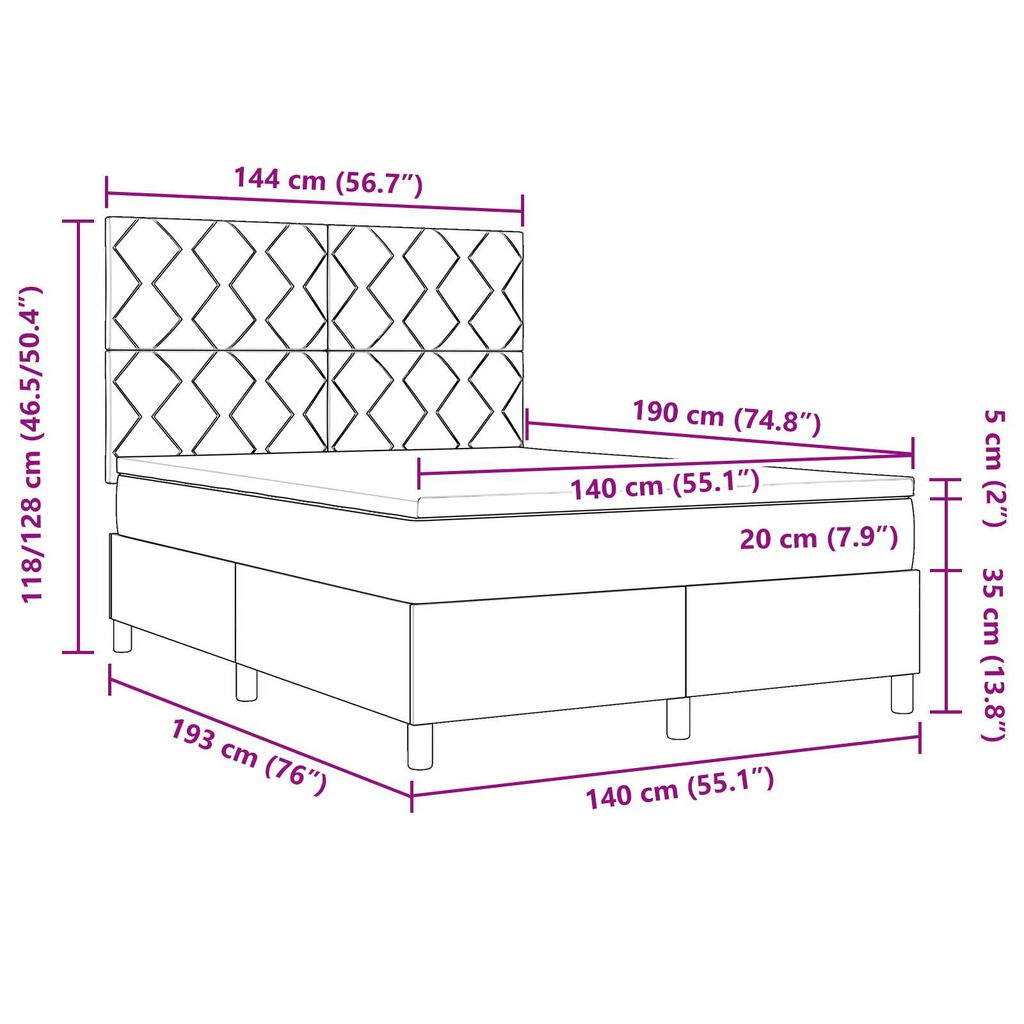 vidaXL Κρεβάτι Σπινθηριστή με Στρώμα Μπλε 140x190 εκ Ύφασμα
