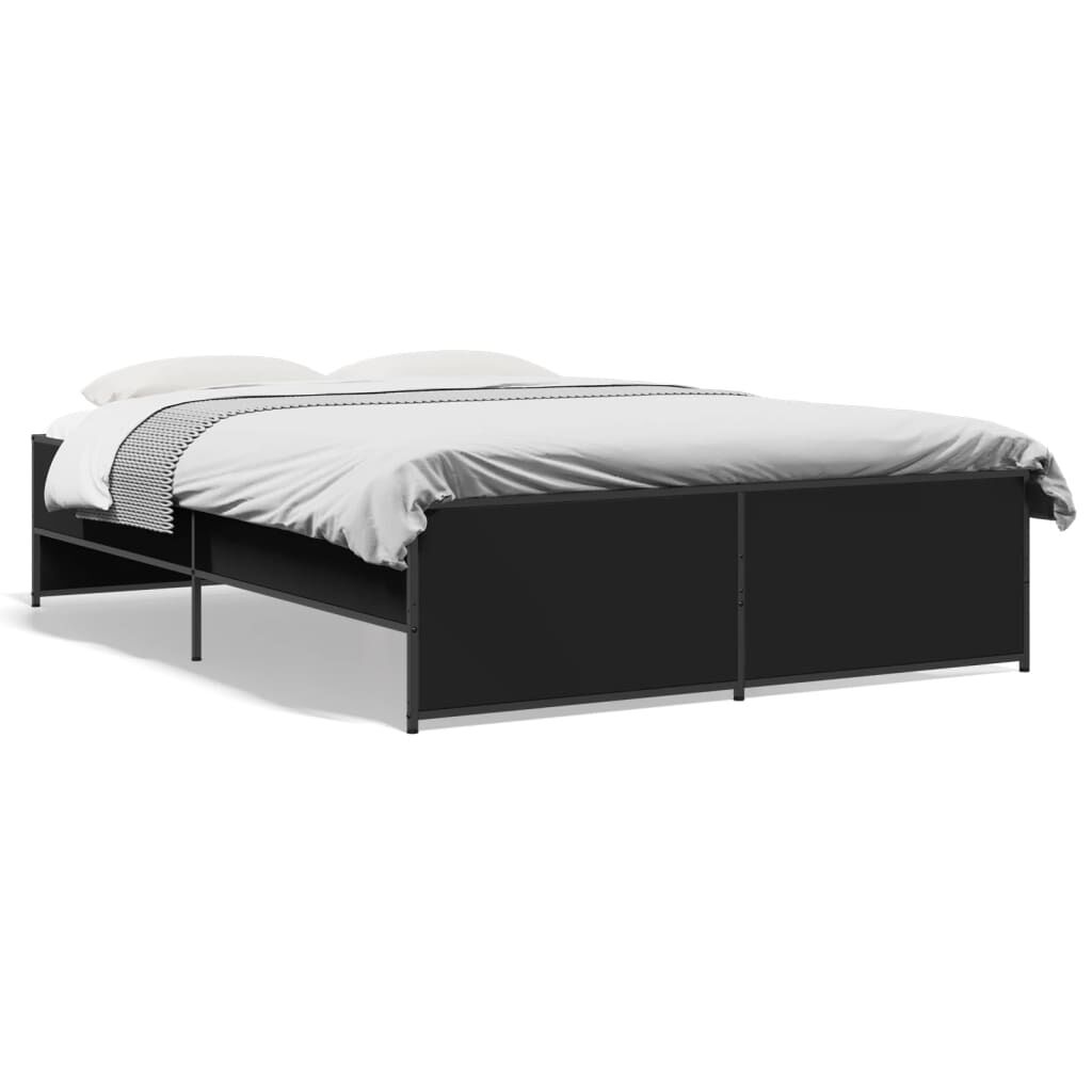 vidaXL Πλαίσιο Κρεβατιού Μαύρο 135x190 εκ. Επεξ. Ξύλο & Μέταλλο