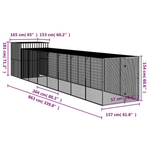 vidaXL Κοτέτσι με Περίβολο Ανθρακί 165x863x181 εκ. Γαλβαν. Χάλυβας