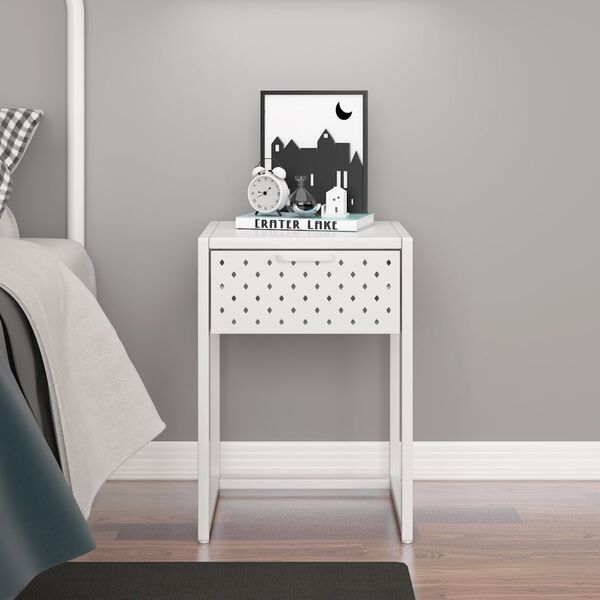 vidaXL Κομοδίνο Λευκό 38 x 35 x 54 εκ. από Ατσάλι