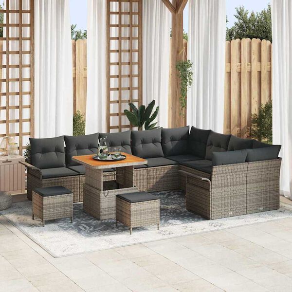 vidaXL Σετ Καναπέ Κήπου με μαξιλάρι 12 pcs Γκρι 80 x 80 x 71 cm