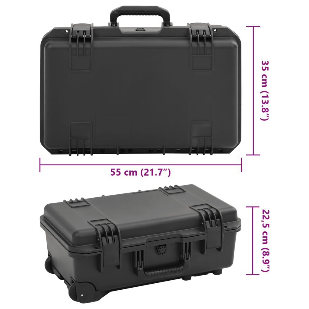 vidaXL Θήκη Πτήσης Φορητή Μαύρη 55x35x22,5 εκ. από Πολυπροπυλένιο