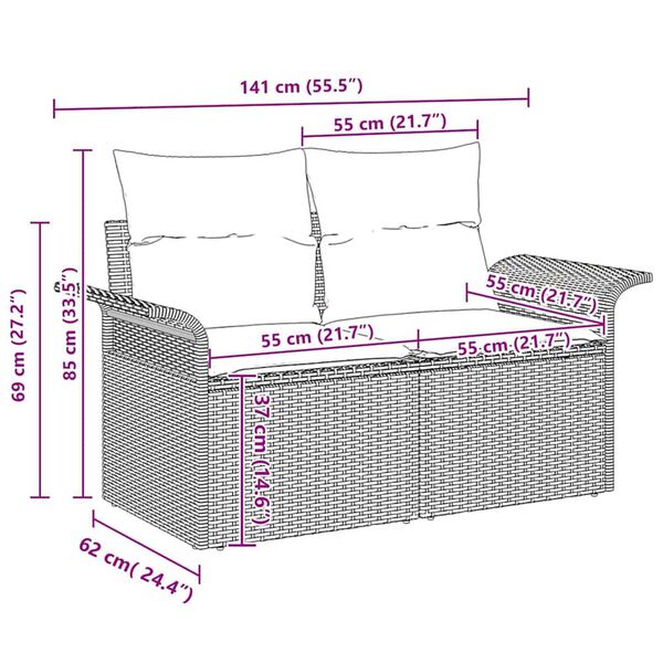 vidaXL Σετ Καναπέ Κήπου με μαξιλάρι 8 pcs Μαύρο Πολυ ράταν