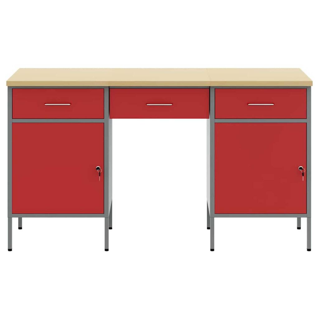 vidaXL Ντουλάπα Εργασίας με συρτάρι 3 pcs Κόκκινο 150 x 55 x 85 εκ