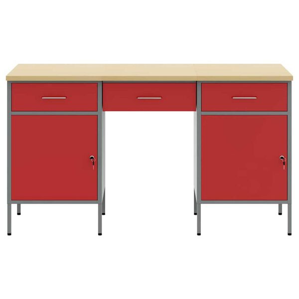 vidaXL Ντουλάπα Εργασίας με συρτάρι 3 pcs Κόκκινο 150 x 55 x 85 εκ