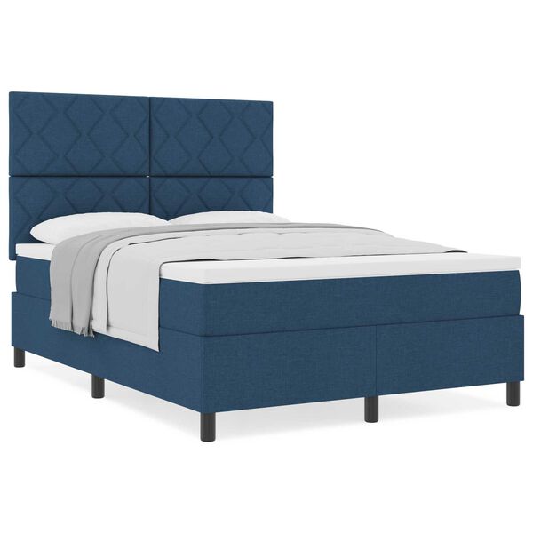 vidaXL Κρεβάτι Box Spring με Ματ Μπλε 140x200 εκ. Ύφασμα