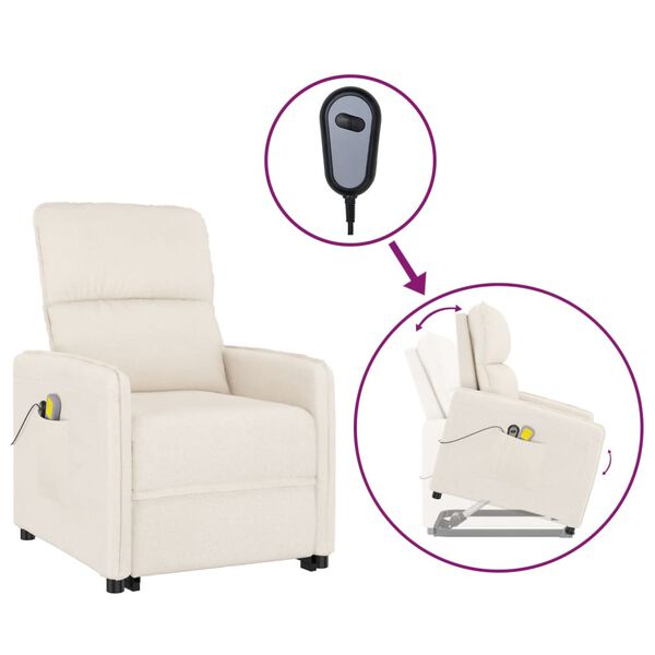 vidaXL Πολυθρόνα Μασάζ με Ανύψωση Μπεζ από Ύφασμα Μικροϊνών