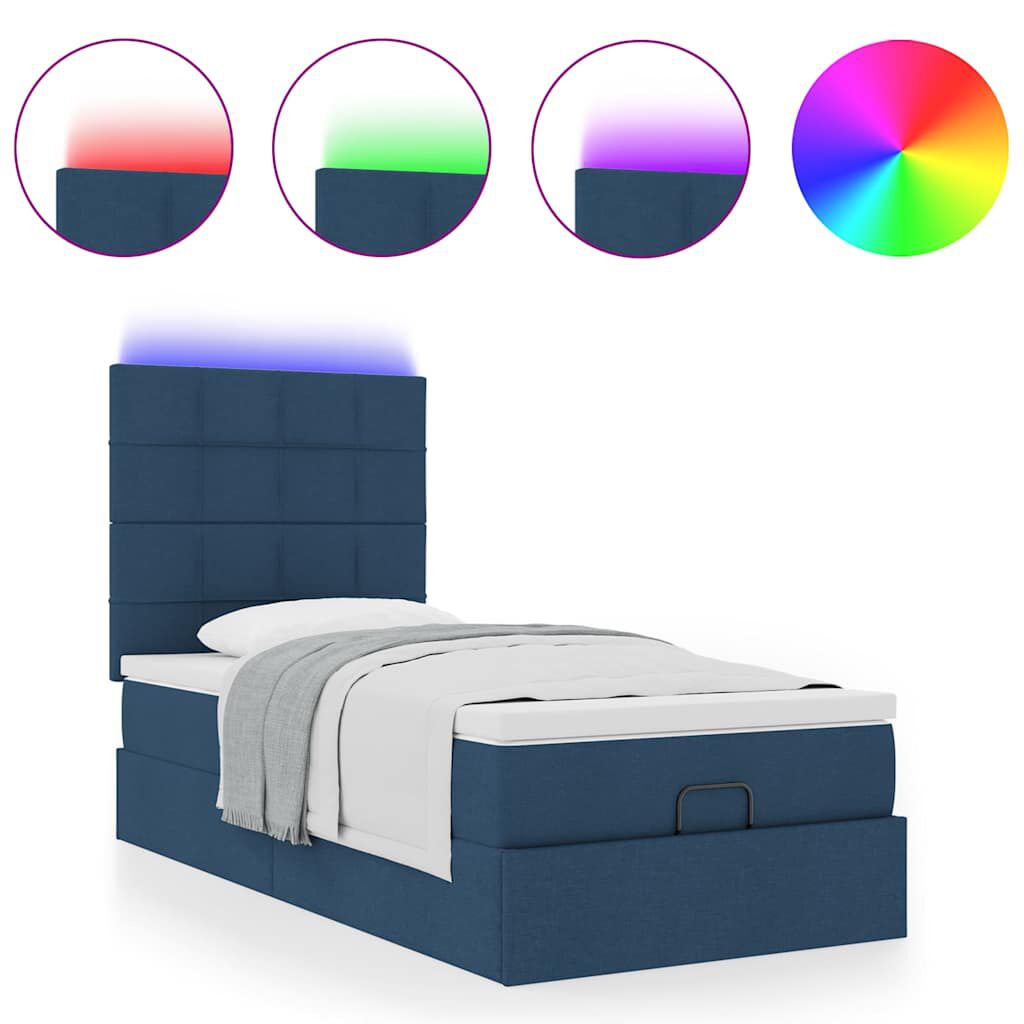 vidaXL Οθωμανικό κρεβάτι με στρώμα & LEDs Μπλε 100x200 cm Ύφασμα