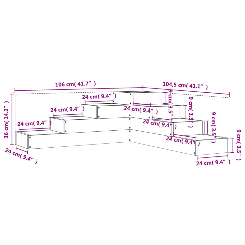 vidaXL Ζαρντινιέρα Κήπου 4 Επιπέδων 106x104,5x36 εκ. Μασίφ Ξύλο Πεύκου