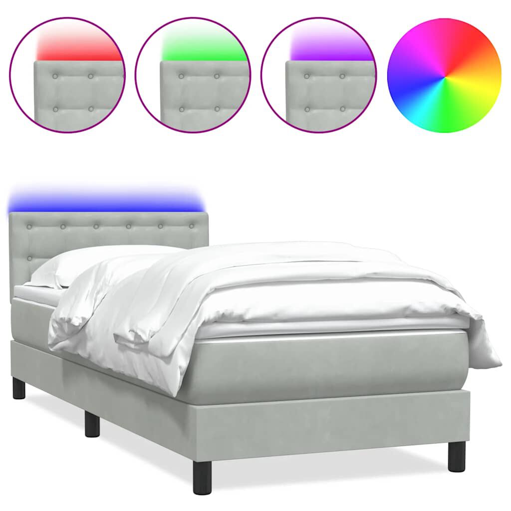 vidaXL Box Spring κρεβάτι με στρώμα ανοιχτό γκρι 80x220 cm Βελούδινο