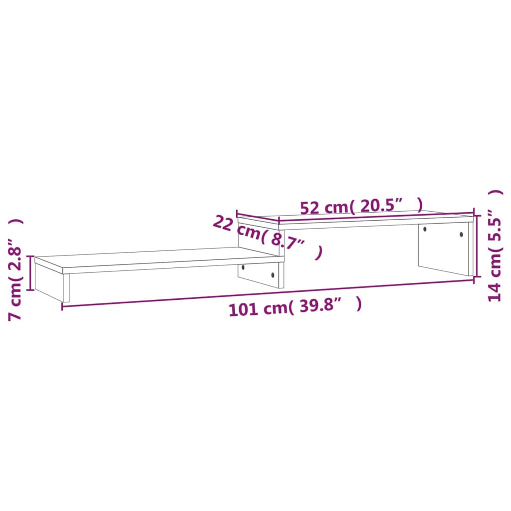 vidaXL Βάση Οθόνης Καφέ Μελί (52-101)x22x14 εκ. από Μασίφ Ξύλο Πεύκου