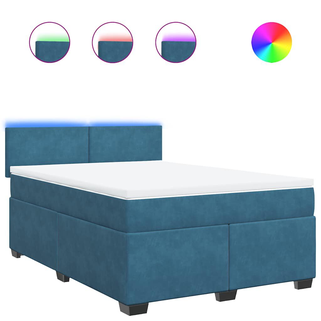 vidaXL Κρεβάτι Boxspring με Στρώμα Μπλε 140x190 εκ. Βελούδινο