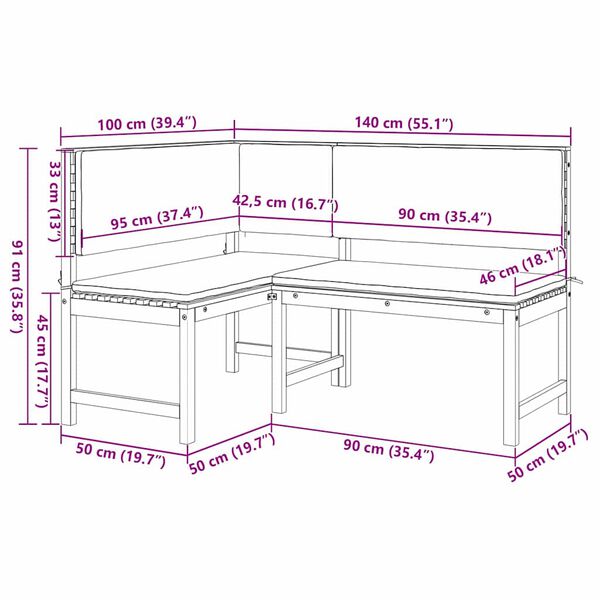 vidaXL Σετ Παγκάκι Κήπου 3 pcs Καφέ Μασίφ ξύλο ακακίας