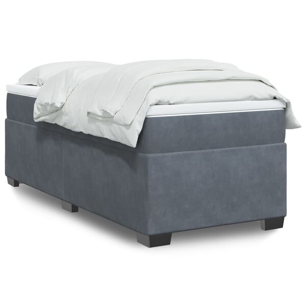 vidaXL Κρεβάτι Boxspring με Στρώμα Σκούρο Γκρι 90x190 εκ. Βελούδινο