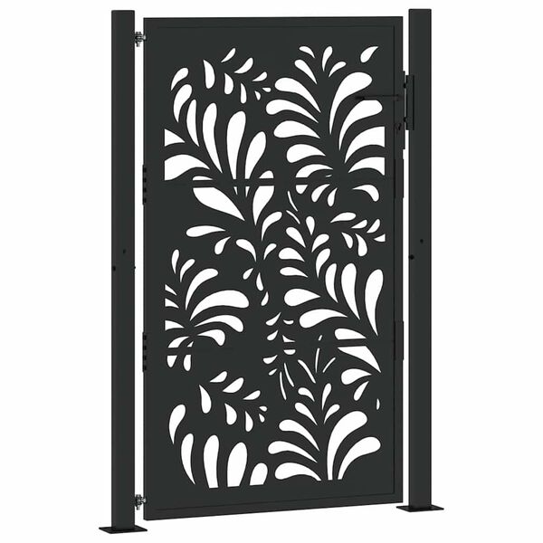 vidaXL Πύλη κήπου Μαύρη 105x155 cm Ατσάλινο σχέδιο κύματος