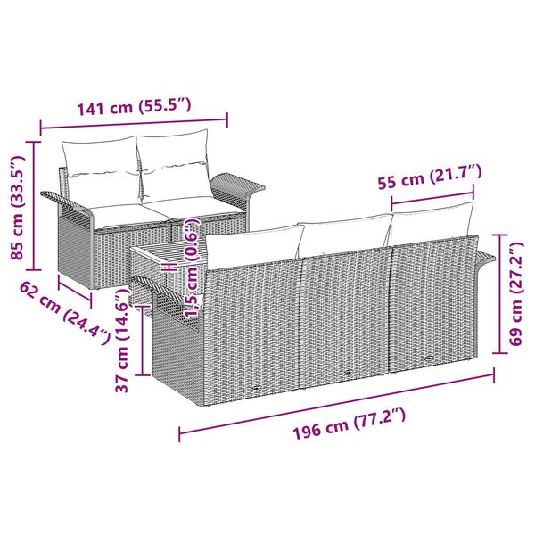 vidaXL Σετ Καναπέ Κήπου 6 pcs Μαύρο και Κρέμα 55 x 55 x 37 εκ