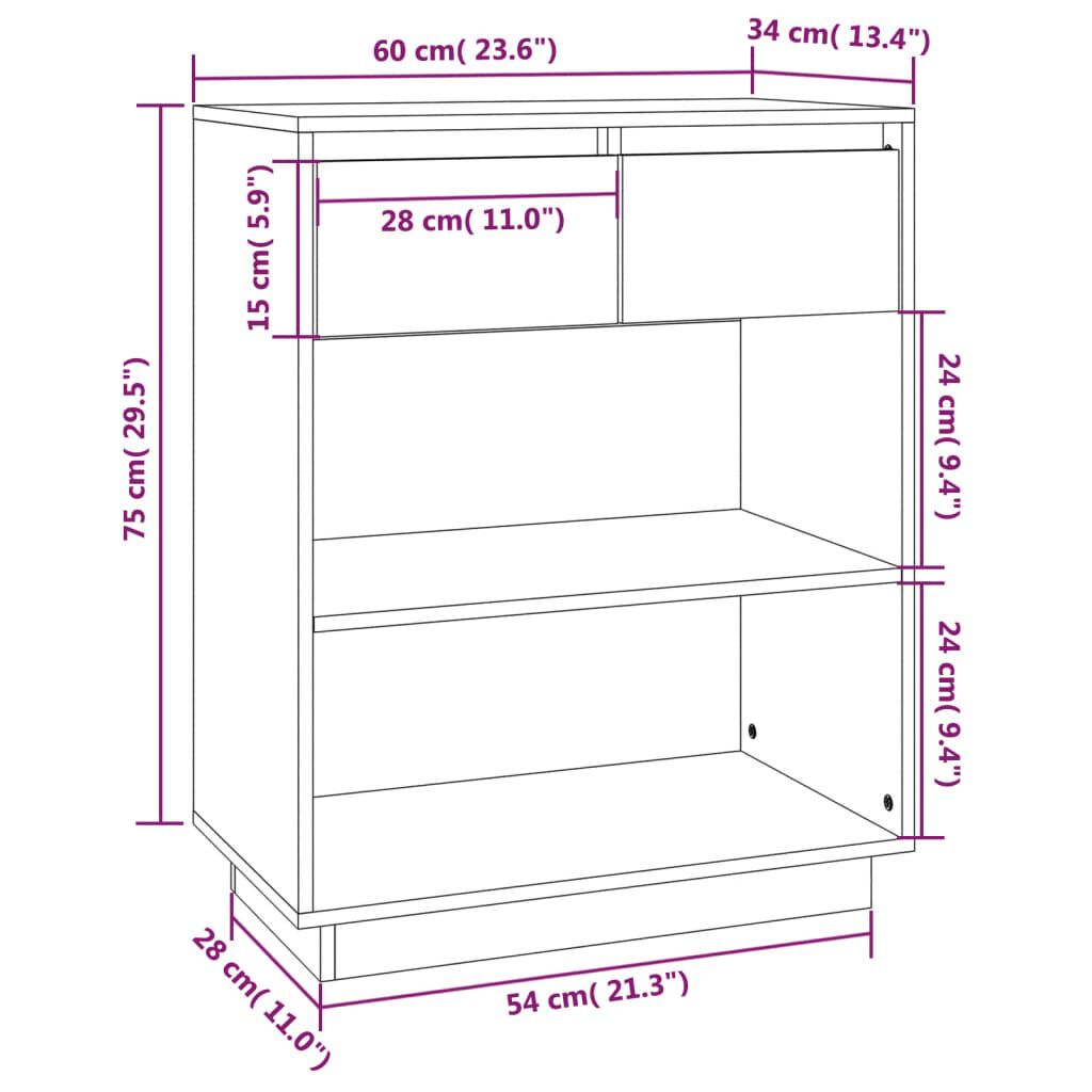 vidaXL Ντουλάπι Κονσόλα Μελί 60 x 34 x 75 εκ. από Μασίφ Ξύλο Πεύκου