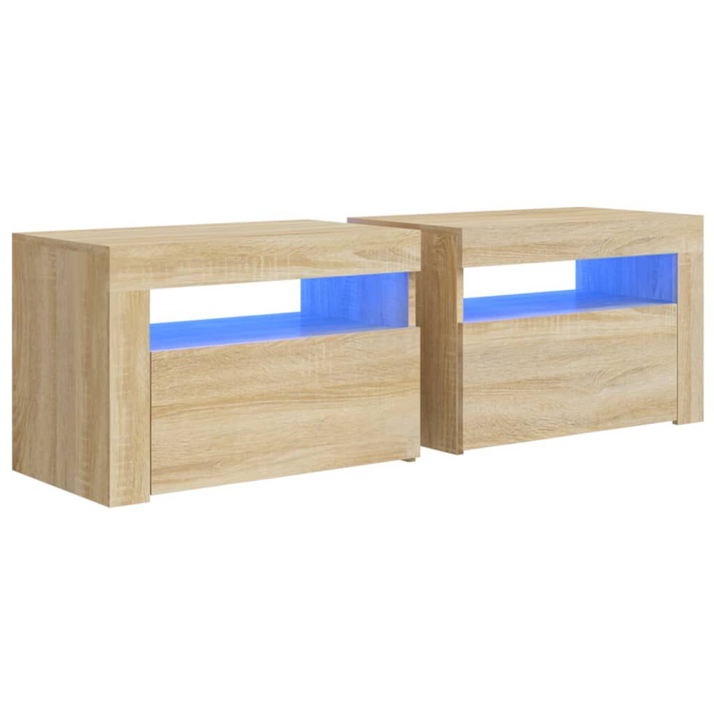 vidaXL Κομοδίνα με LED 2 τεμ. Sonoma Δρυς 60 x 35 x 40 εκ.