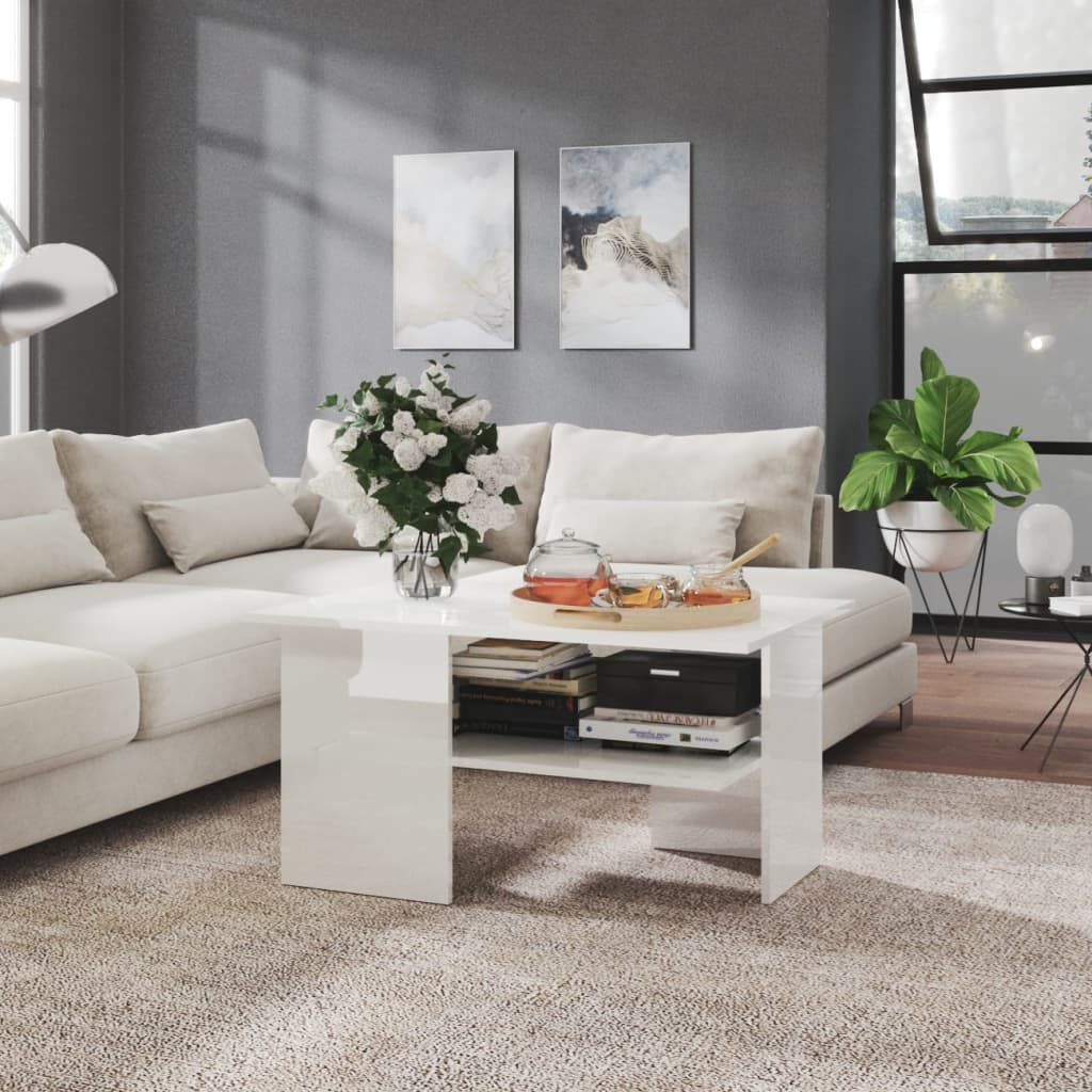 vidaXL Τραπεζάκι Σαλονιού Γυαλιστερό Λευκό 90x60x46,5 εκ. Μοριοσανίδα