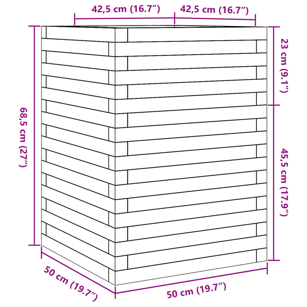vidaXL Ζαρντινιέρα 50x50x68,5 εκ. Εμποτισμ. Ξύλο Πεύκου