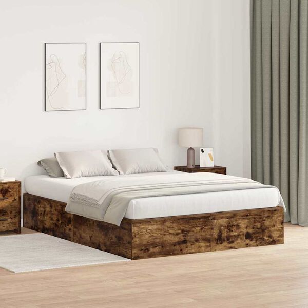 vidaXL Σκελετός Κρεβατιού Καπνιστή δρυς 190 x 135 x 31.5 εκ.