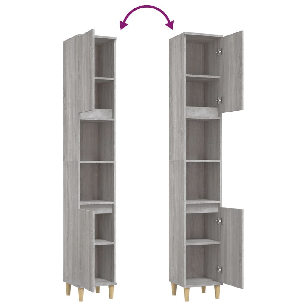 vidaXL Ντουλάπι Μπάνιου Γκρι Sonoma 30x30x190 εκ. Επεξεργασμένο Ξύλο