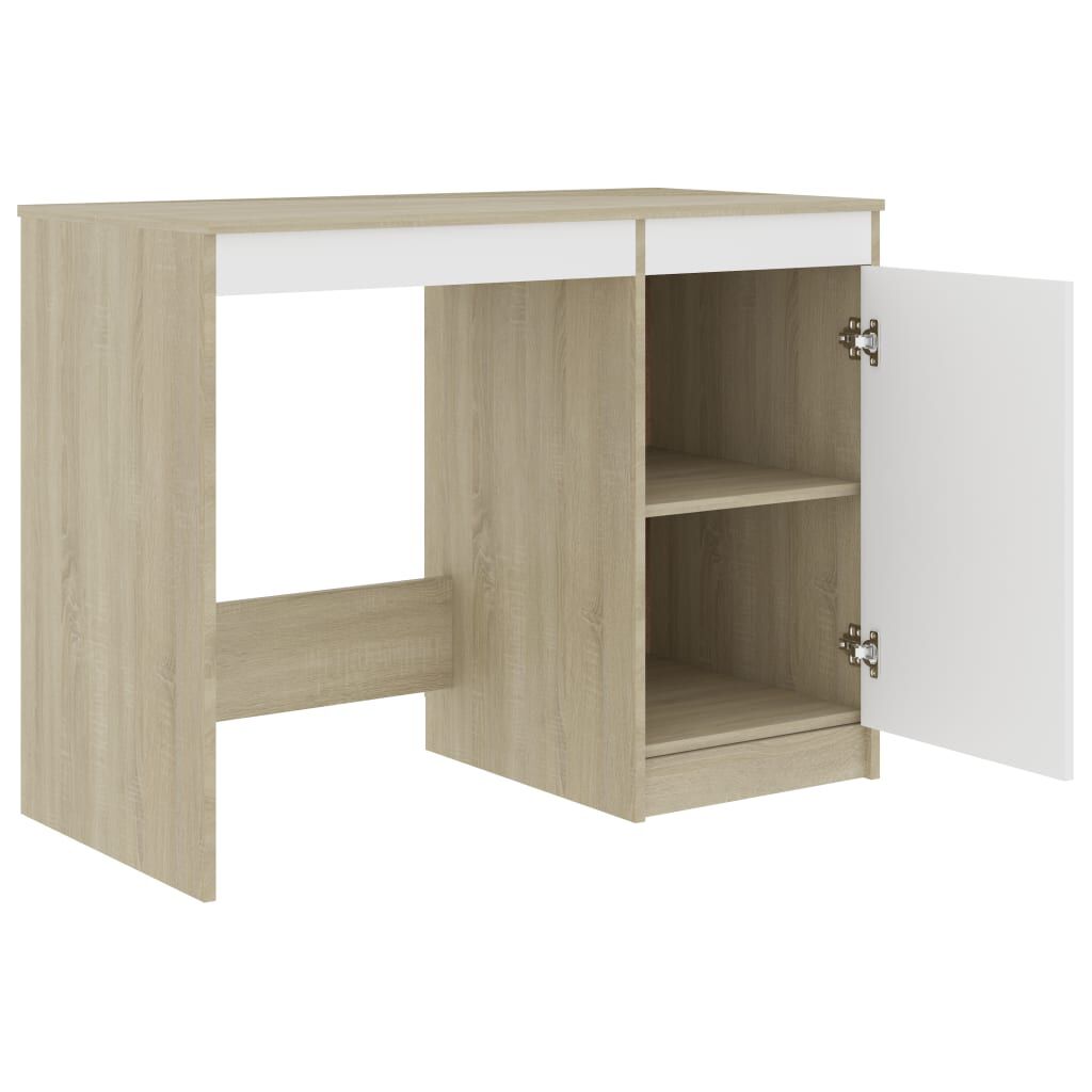 vidaXL Γραφείο Λευκό / Sonoma Δρυς 100 x 50 x 76 εκ. από Μοριοσανίδα