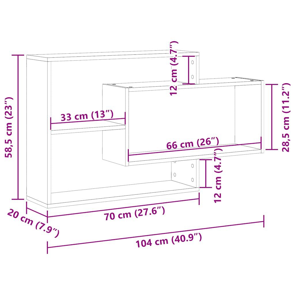 vidaXL Ράφι τοίχου Παλιό ξύλο 104x20x58,5 cm Κατασκευασμένο ξύλο
