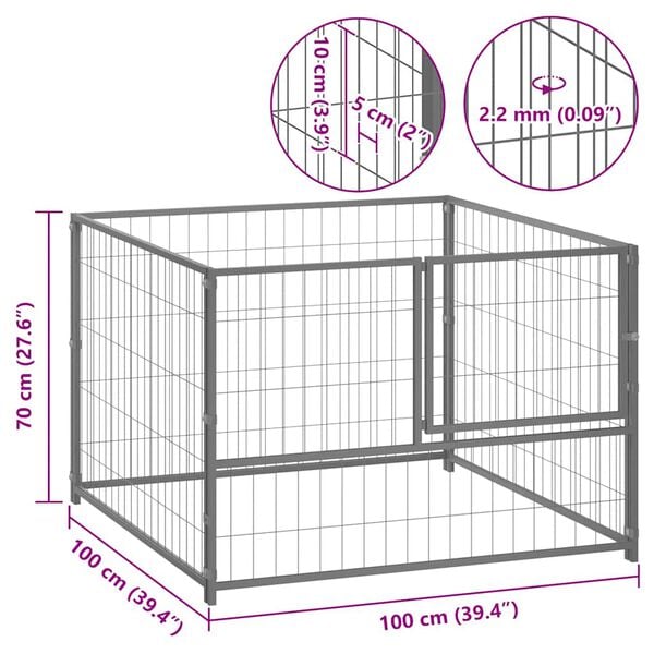 vidaXL Σπιτάκι Σκύλου Ασημί 100 x 100 x 70 εκ. Ατσάλινο