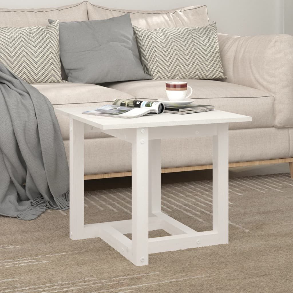 vidaXL Τραπεζάκι Σαλονιού Λευκό 50 x 50 x 45 εκ. από Μασίφ Ξύλο Πεύκου