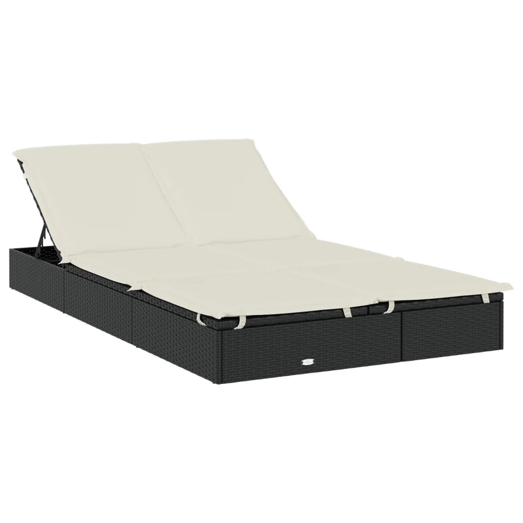 vidaXL Ξαπλώστρα 2 Ατόμων Στρογγ Οροφή Μαύρη 211x111x140εκ Συνθ. Ρατάν