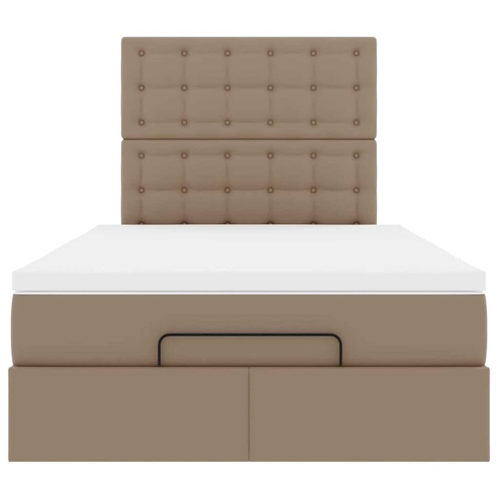 vidaXL Οθωμανικό κρεβάτι με στρώμα & LEDs Cappucino Faux Leather