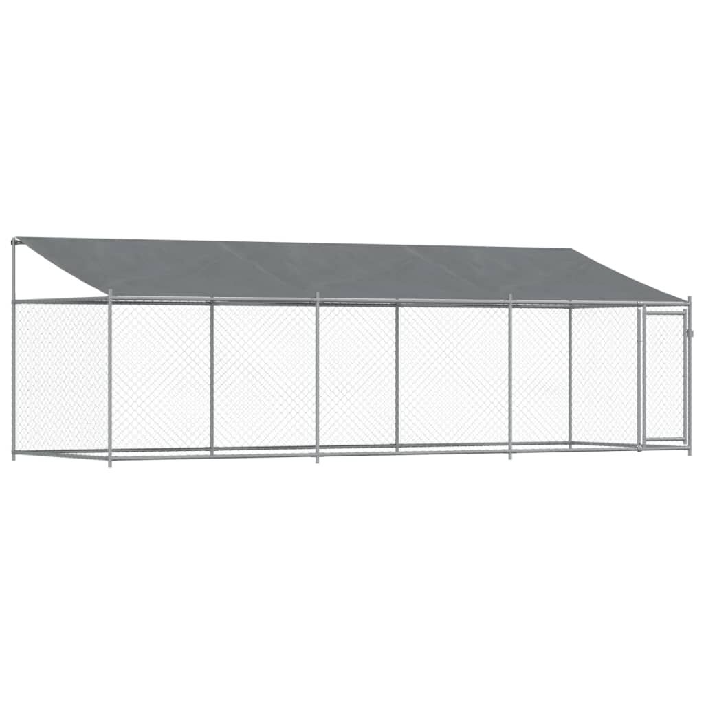 vidaXL Κλουβί Σκύλου με Οροφή και Πόρτες Γκρι 6x2x2 μ. Γαλβ. Χάλυβας