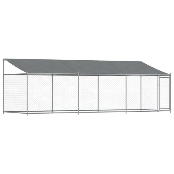 vidaXL Κλουβί Σκύλου με Οροφή και Πόρτες Γκρι 6x2x2 μ. Γαλβ. Χάλυβας