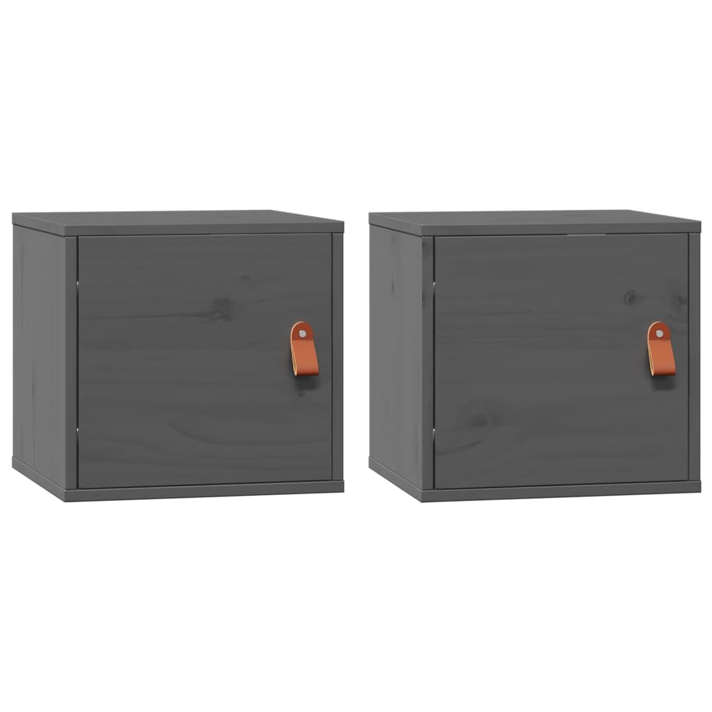 vidaXL Ντουλάπια Τοίχου 2 τεμ. Γκρι 31,5x30x30 εκ. Μασίφ Ξύλο Πεύκου