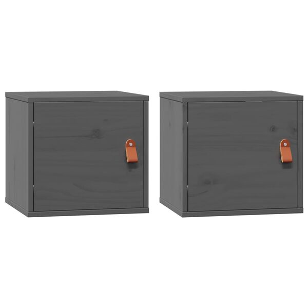 vidaXL Ντουλάπια Τοίχου 2 τεμ. Γκρι 31,5x30x30 εκ. Μασίφ Ξύλο Πεύκου