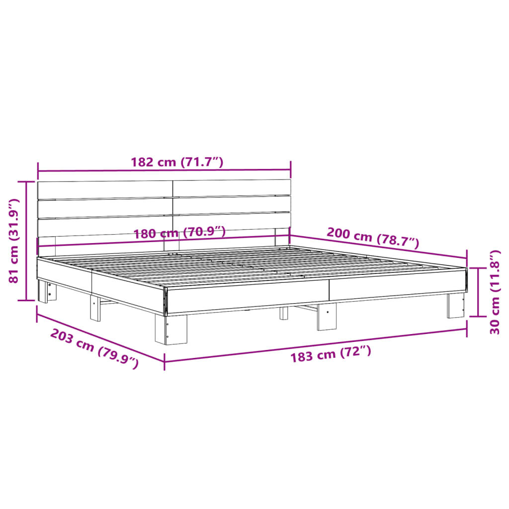 vidaXL Πλαίσιο Κρεβατιού Sonoma Δρυς 180x200 εκ. Επεξ. Ξύλο & Μέταλλο