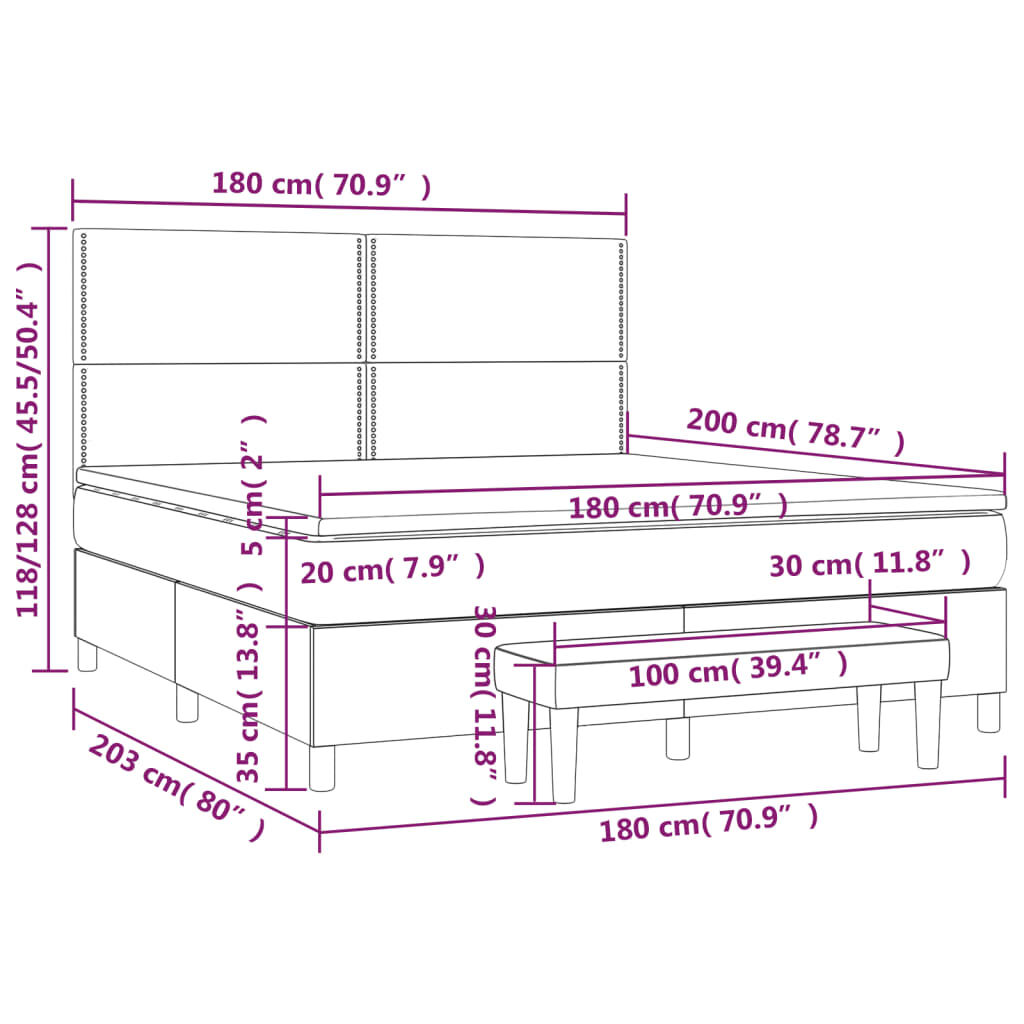 vidaXL Κρεβάτι Boxspring με Στρώμα Σκούρο Μπλε 180x200 εκ. Βελούδινο