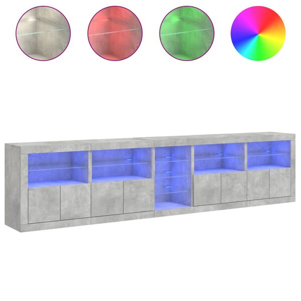 vidaXL Μπουφές με LED Γκρι Σκυροδέματος 283 x 37 x 67 εκ.
