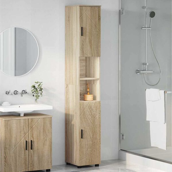 vidaXL Ψηλό ντουλάπι μπάνιου με πόρτα Sonoma Δρυς 30 x 35 x 192 εκ.